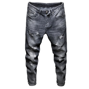 Ripped Jeans Men Blue 2024 Summer Harem Pants Men's Cropped Trousers Ankle