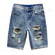 Ripped Jeans Men Denim Shorts Hip Hop Slim Straight Blue Hollow Out Moto & Biker Jeans Knee Length Pants 2024 Summer Shorts Boys 