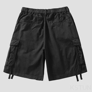 2024 Men Summer Shorts Pants Black Cargo Shorts Wide Leg Loose Fit 100% Cotton Fashion Striped Desinger Overalls New Kpop 