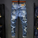 Ripped Jeans Men Slim Fit Light Blue Stretch Fashion Streetwear Frayed Hip Hop Distressed Casual Denim Jeans Pants Male Trousers 