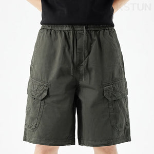 Baggy Shorts  Men Summer Short Pants Green Casual Cargo Shorts Wide Leg Loose Fit Elastic Waist Overalls 100% Cotton New Kpop 