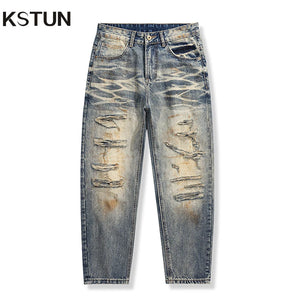 Ripped Jeans Men Loose Baggy Pants Distressed Hip