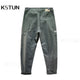 KSTUN Men Baggy Straight Leg Harem Pants Loose Fit Green Men's Clothing Full Length Trousers Stretch Fashion Pockets Patchwork 