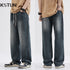 Wide Leg Jeans Men Baggy Pants Loose Fit Retro Blue Denim Pants Vintage Elastic Waist Strawstring Streetwear Jeans Male Homme