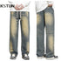 Baggy Jeans Men Loose Fit Wide Leg Pants Retro Blue Vintage Streetwear Strawstring Men's Clothing Cowboys Male Trousers Hombre