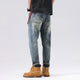 2024 Men Jeans 100% Cotton Loose Fit Fashion Pockets Desinger Saches Male Ankle Length Harem Pants Taper Streetwear Casual 