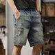 Men's Summer Shorts Jeans Men Denim Shorts Ripped Hip Hop Baggy Pants Knee Length Frayed Light Blue Loose Fit Wide Leg Jeans 