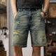 Moto & Biker Jeans For Men Denim Shorts 2024 Summer Shorts Loose Fit Hip Hop Ripped Jeans Distressed Hollow Out Knee Length Pant 