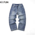 KSTUN Baggy Jeans Men Wide Leg Pants Loose Fit Straight Men's Pants Light Blue Fashion Pockets Trousers Cowboys 2024 New Kpop