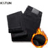 KSTUN Men Jeans With Fleece Stretch Black Warm Denim Pants Slim Straight Thicken Men's Trousers 2024 Winter New Mens Clothing