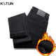 KSTUN Men Jeans With Fleece Stretch Black Warm Denim Pants Slim Straight Thicken Men's Trousers 2024 Winter New Mens Clothing 