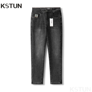 KSTUN Black Grey Jeans Men Stretch Denim Pants Casual Slim Mens Jeans Brand Man Clothes Full Length Trousers 2024 Autumn Newly 