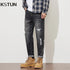 Hip Hop Harem Pants Men Jeans Stretch Slim Taper Ripped Patchwork Distressed Dark Blue Streetwear Men's Clothing Denim Trousers