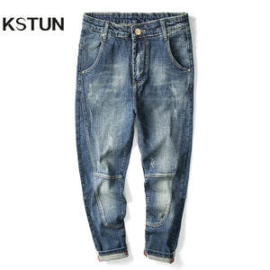 KSTUN Jeans Men Harem Pants Stretch Retro Blue Loose Fit Patchwork Streetwear Men's Trousers Casual Denim Pants Hip Hop Vintage 