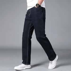 KSTUN Extended Length Jeans Men Dark Blue Extra Length Trousers Mens Clothing Straight Cut Business Casual Tall Man 190cm~200 cm 