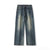 Baggy Pants Men Jeans Loose Fit Wide Leg Jeans Retro Blue Stretch Male Denim Pants Men's Clothing Full Length Trousers Patched 