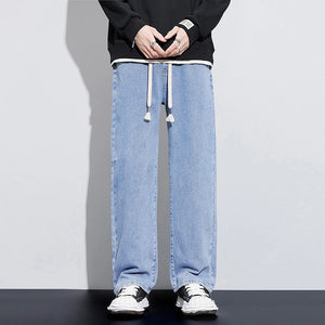 Wide Leg Jeans Men Baggy Pants Loose Fit Light Blue Elastic Waist Drawstring Fasshion Size Stipes Men's Trousers Streetwear 