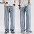 Baggy Jeans Men Loose Fit Wide Leg Pants Casual Elastic Waist 2024 Summer Denim Pants  Light Blue Men's Trousers Jeans Hombre