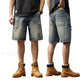 Men's Summer Shorts Jeans Men Denim Shorts Ripped Hip Hop Baggy Pants Knee Length Frayed Light Blue Loose Fit Wide Leg Jeans 