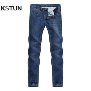 Mens Jeans Brand 2024 Summer Regular Fit Lightweight Stretch Solid Blue Classic Straight Men Pants Trousers Full Length Jeans 