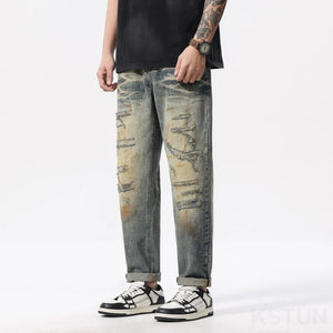 Ripped Jeans Men Loose Baggy Pants Distressed Hip