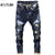 Mens Ripped Jeans Slim Fit Dark Blue Spring Autumn Destroyed Torn Stylish Moto Biker Jeans Denim Pants Men Hip Hop Streetwear 