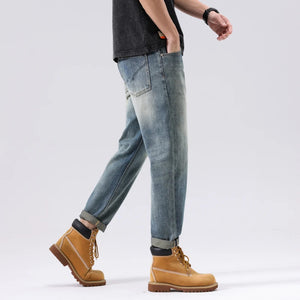 2024 Men Jeans 100% Cotton Loose Fit Fashion Pockets Desinger Saches Male Ankle Length Harem Pants Taper Streetwear Casual 