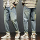 KSTUN Jeans Men Loose Fit Retro Blue 2022 Autumn Wide Leg Pants Denim Trousers Korean Style Fashion Side Pocket Male Baggy Pants