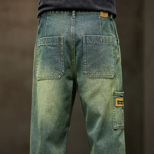 Wide Leg Jeans Men Baggy Pants Summer Straight Cut Loose Retro Blue Denim Pants Streetwear Fashion Pockets Vintage Man Clothes